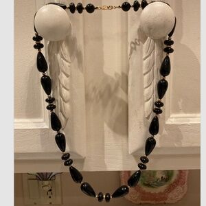VINTAGE Trifari Black and Gold Tone Beaded Necklace 1980s 1990s Signed 24”